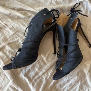 Italian Denim Leather Strappy Heels • Lace-Up • EU 39 8.8.5. ($348)